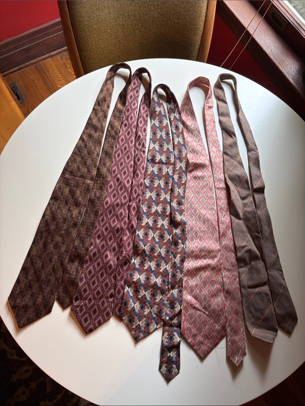 Vintage Men's Italian Silk Tie Set in Brown and Pink Patterns-